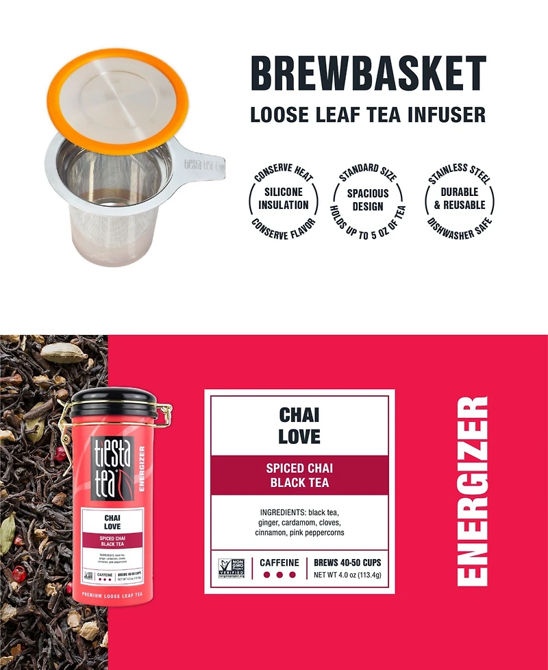 Chai Love Loose Leaf Tea and Brewbasket Set, 2 Piece