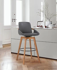 Baylor Swivel Wood Bar or Counter Stool Faux Leather