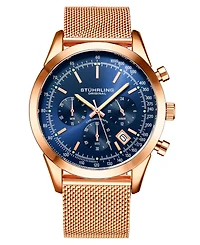 Men's Quartz Chronograph Date Rose Gold-Tone Stainless Steel Mesh Bracelet Watch 44mm
