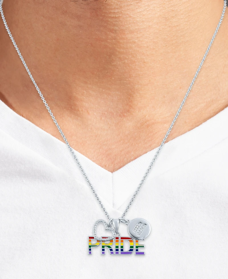 Diamond Accented Disc, Heart & Pride Pendant Necklace in Sterling Silver, 16" + 4" extender