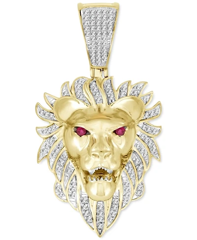 Men's Diamond (1/5 ct. t.w.) & Ruby Accent Lion Pendant in 10k Gold