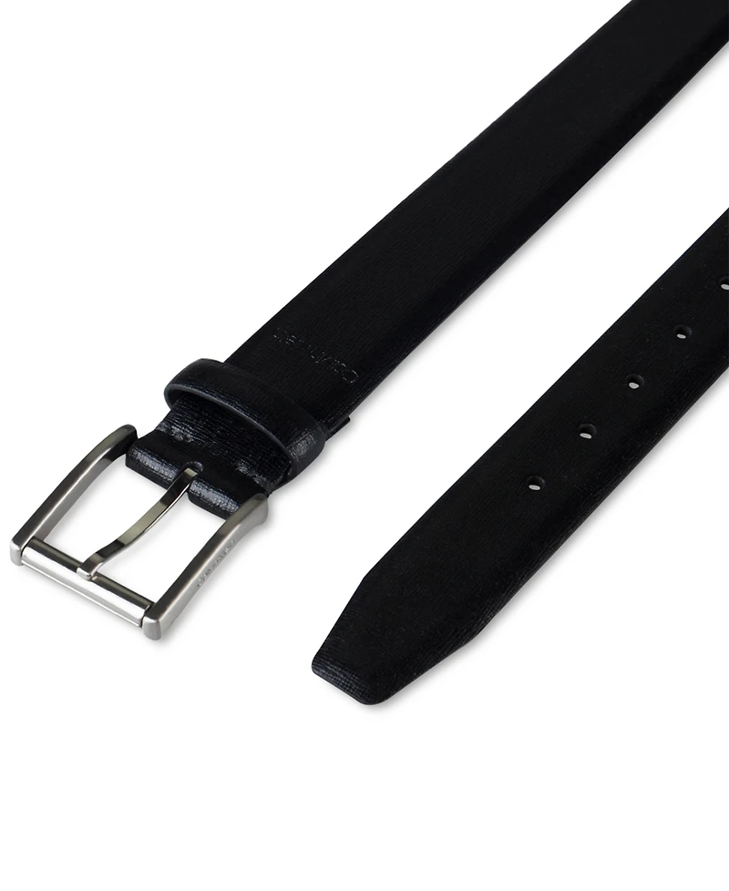 Calvin Klein Men's Textured Leather Roller Bar Buckle Belt