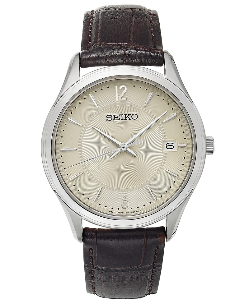 Seiko Men's Essential Brown Leather Strap Watch 39.4mm