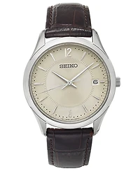 Seiko Men's Essential Brown Leather Strap Watch 39.4mm