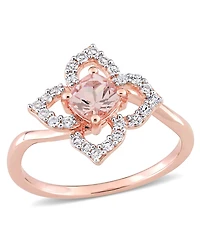 Morganite (1/2 ct. t.w.) and White Topaz (1/4 Rose Gold Plated Silver, Floral Ring
