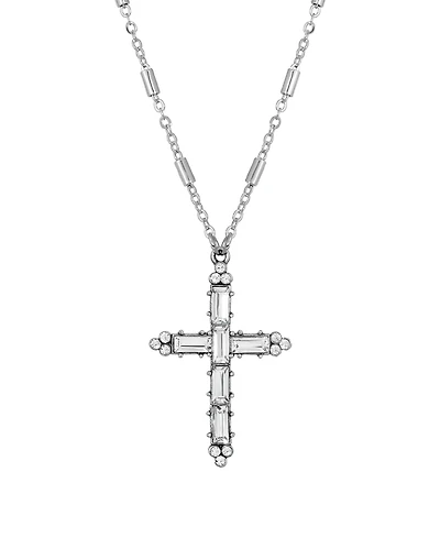 Pewter Crystal Cross Silver-Tone Chain Necklace