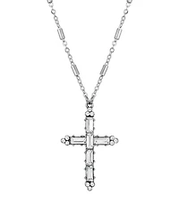 Pewter Crystal Cross Silver-Tone Chain Necklace