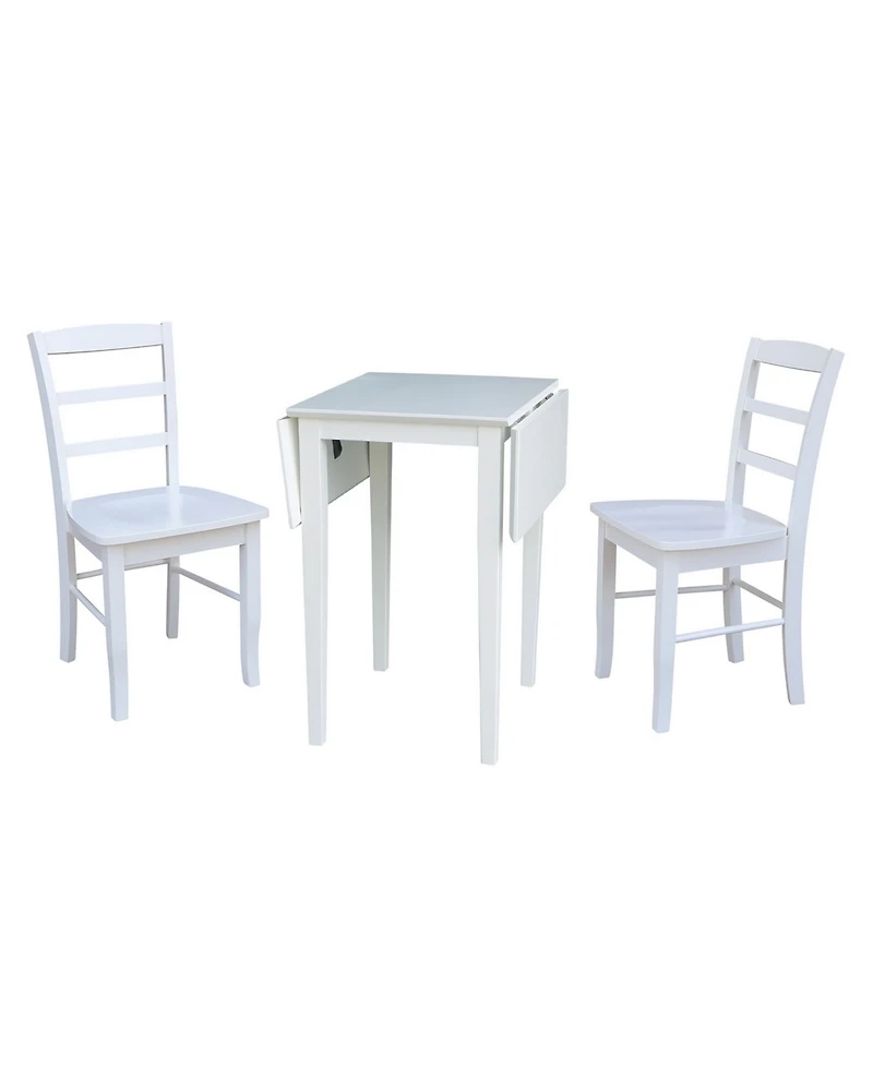 Small Dual Drop Leaf Dining Table with 2 Madrid Ladderback Chairs, 3 Piece Dining Set