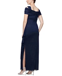 Alex Evenings Petite Cold-Shoulder Draped Metallic Gown