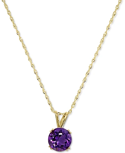 Gemstone Solitaire Pendant Necklace 14k Gold, 16" + 2" extender