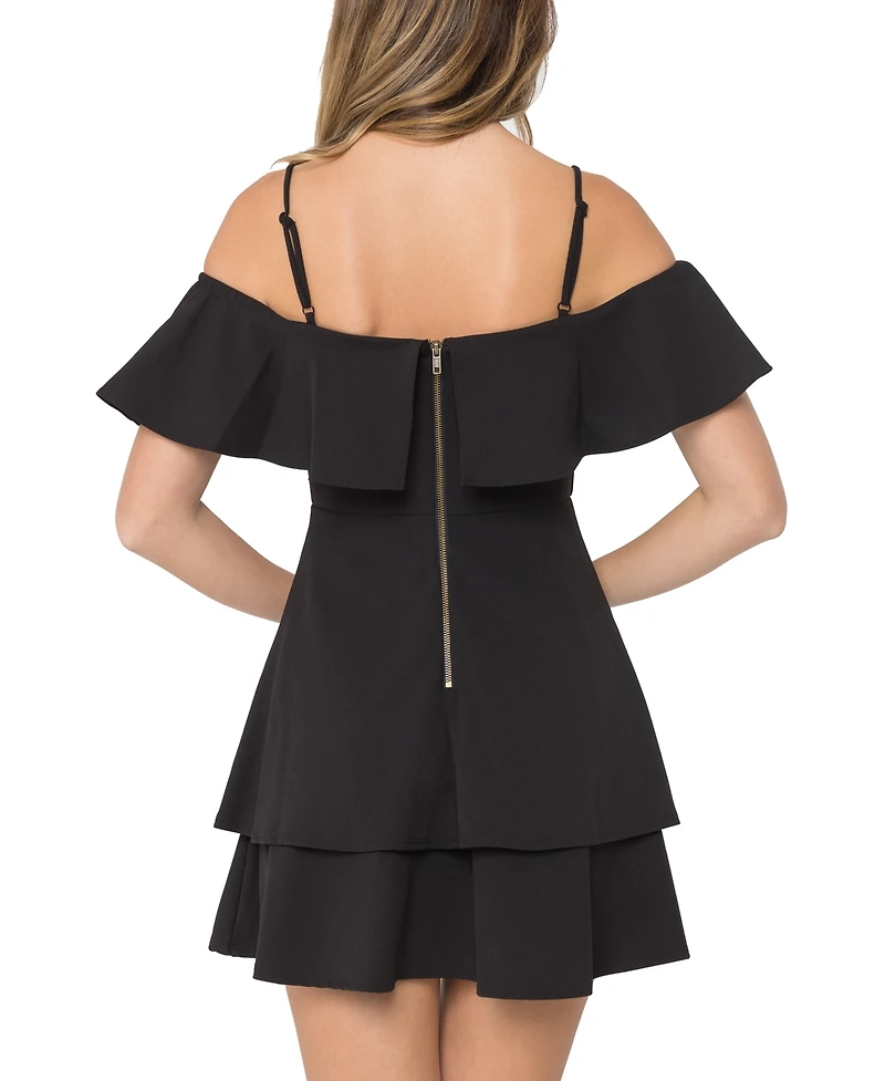 B Darlin Juniors' Ruffled Off-The-Shoulder Dress