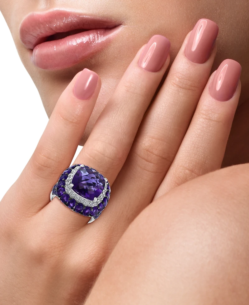 Effy Amethyst (12 ct. t.w.) & White Topaz (5/8 ct. t.w.) Statement Ring in Sterling Silver