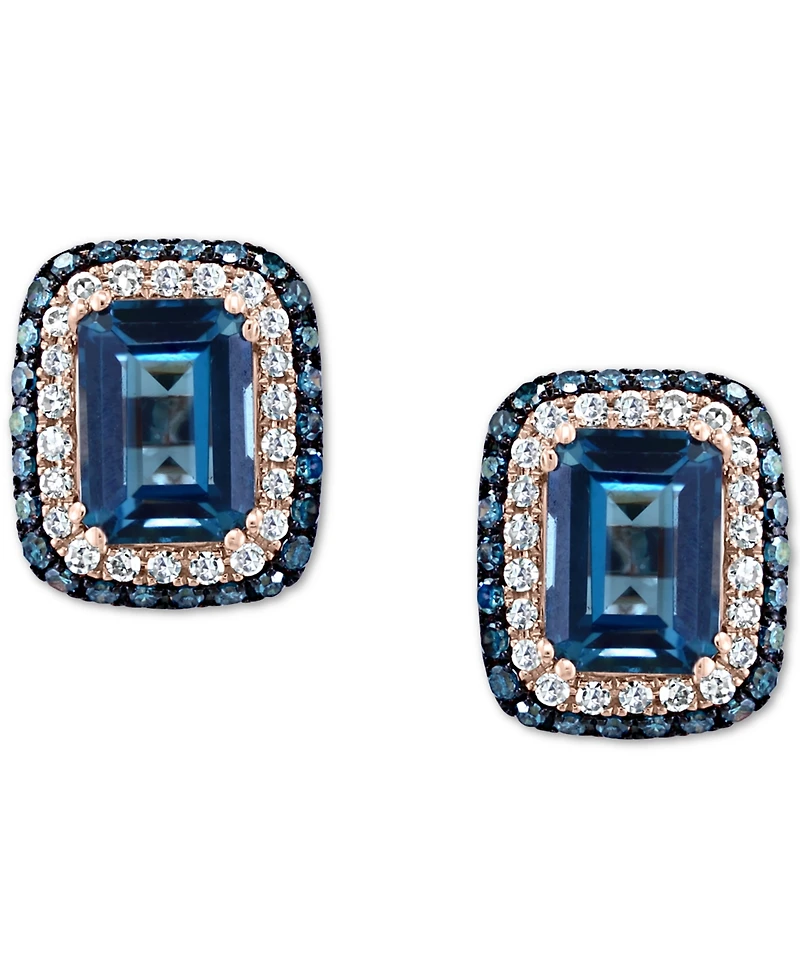 Effy London Blue Topaz (2-7/8 ct. t.w.) & Diamond (1/2 ct. t.w.) Stud Earrings in 14k Rose Gold
