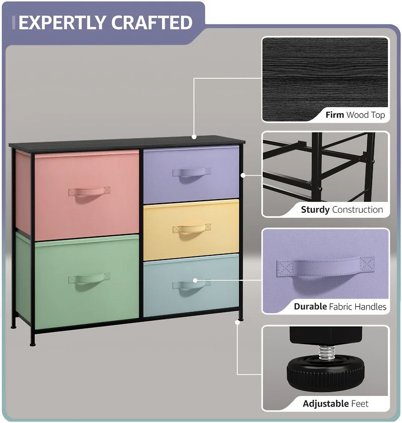 Sorbus Dresser with 5 Drawers - Storage Chest Organizer with Steel Frame, Wood Top, Handles