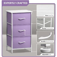 Sorbus Nightstand with 3 Drawers - Steel Frame, Wood Top & Easy Pull Fabric Bins - Perfect for Home, Bedroom
