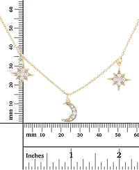 Cubic Zirconia Star & Moon Dangle Statement Necklace Sterling Silver, 16" + 2" extender (Also 14k Gold Over Silver)