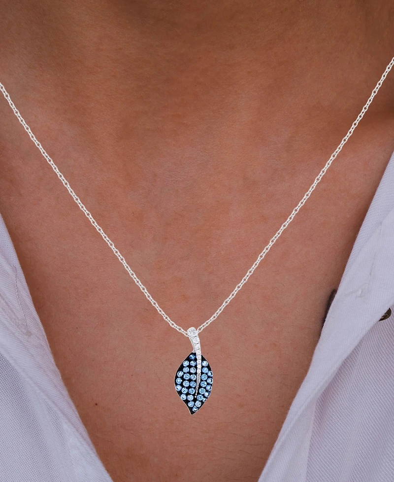 Cubic Zirconia Leaf 18" Pendant Necklace Sterling Silver
