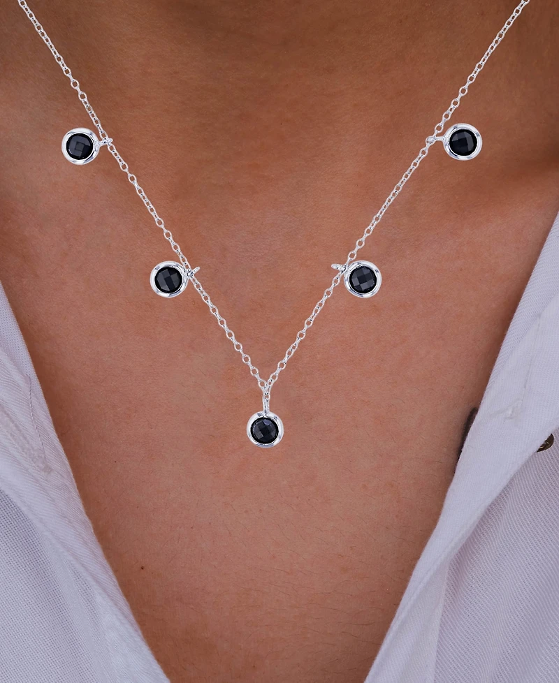 Black Spinel Bezel Dangle 18" Statement Necklace (1-3/8 ct. t.w.) in Sterling Silver