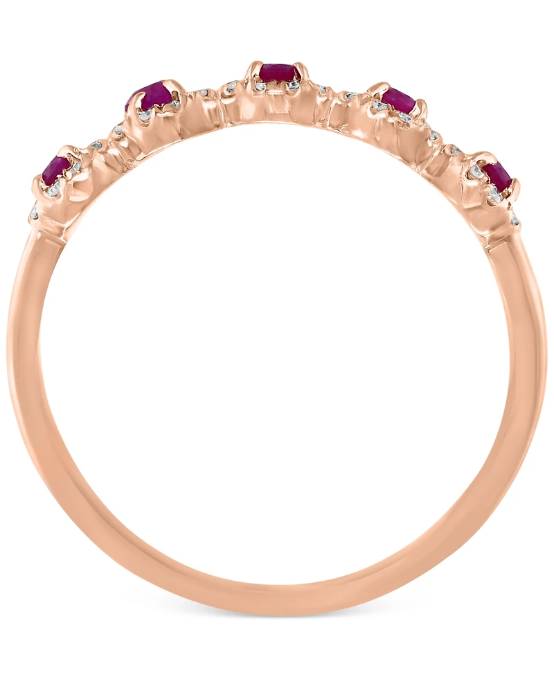 Ruby (1/3 ct. t.w.) & Diamond (1/6 Five Stone Halo Ring 14k Rose Gold