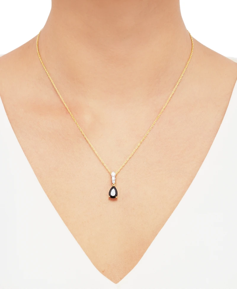 Onyx & Cubic Zirconia 18" Pendant Necklace in 14k Gold-Plated Sterling Silver
