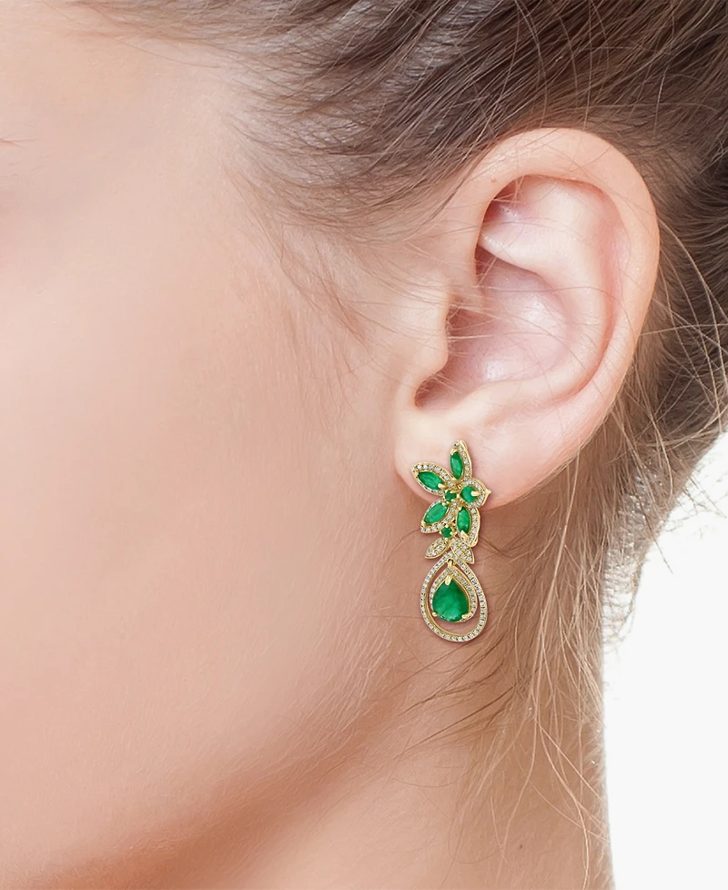 Effy Emerald (5-1/4 ct. t.w.) and Diamond (1-1/4 ct. t.w.) Teardrop Earrings in 14k Gold or 14k White Gold, Created for Macy's