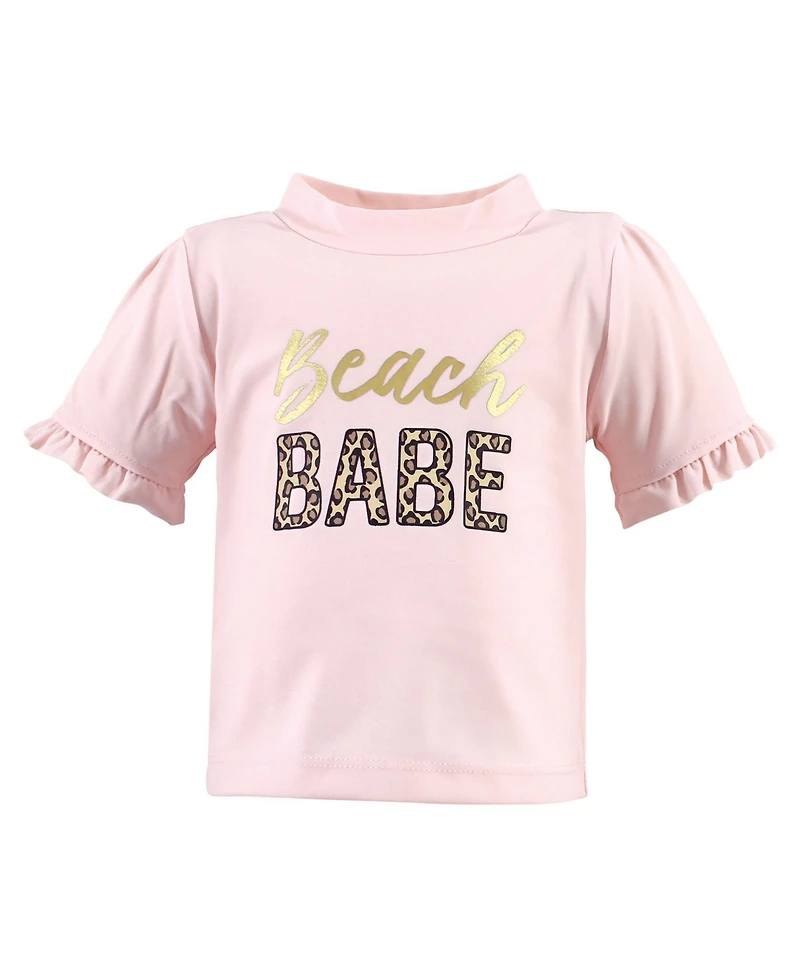 Hudson Baby Girls Swim Rashguard Set, Dainty Flower Pink, 3-6 Months