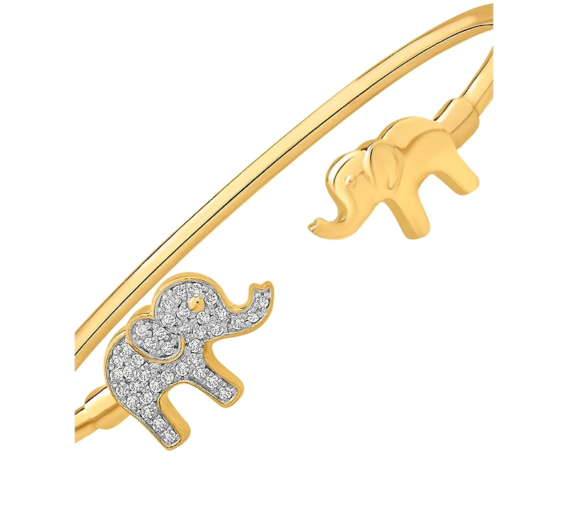 Wrapped Diamond Elephant Cuff Bangle Bracelet (1/4 ct. t.w.) in Sterling Silver or 14k Gold-Plated Sterling Silver, Created for Macy's