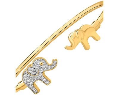 Wrapped Diamond Elephant Cuff Bangle Bracelet (1/4 ct. t.w.) in Sterling Silver or 14k Gold-Plated Sterling Silver, Created for Macy's