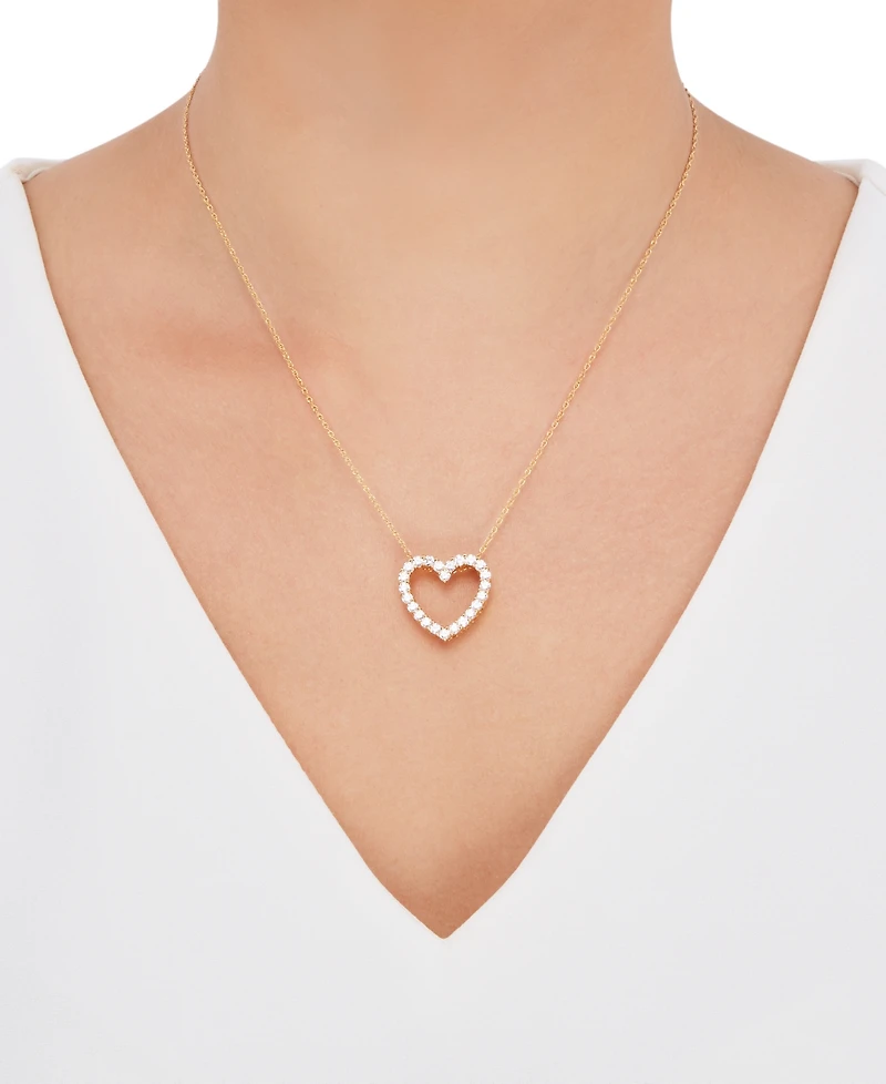 Cubic Zirconia Heart Pendant Necklace Sterling Silver