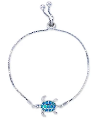 Lab-Created Blue Opal Turtle Bolo Bracelet in Sterling Silver