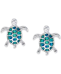 Lab-Created Blue Opal Turtle Stud Earrings in Sterling Silver