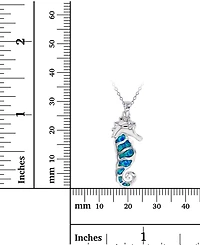Lab-Created Blue Opal Sea Horse 18" Pendant Necklace in Sterling Silver