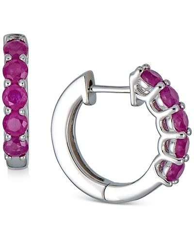 Ruby Small Hoop Earrings (1-1/2 ct. t.w.) in Sterling Silver, 0.67"