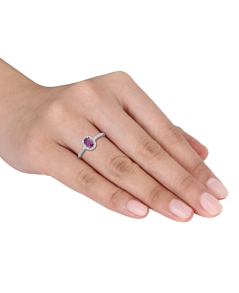 Ruby (5/8 ct. t.w.) & Diamond (1/8 Oval Halo Ring 10k White Gold