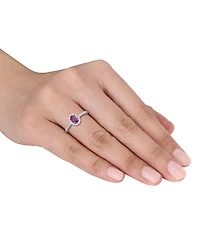 Ruby (5/8 ct. t.w.) & Diamond (1/8 Oval Halo Ring 10k White Gold