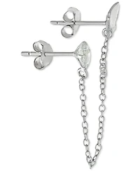 Cubic Zirconia Butterfly Double Piercing Chain Earrings in Sterling Silver