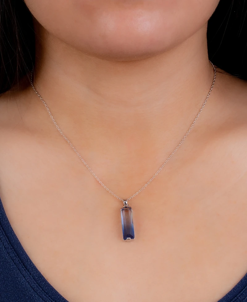 Ombre Crystal Rectangle Pendant Necklace in Sterling Silver, 16" + 2" extender, Macy's Exclusive