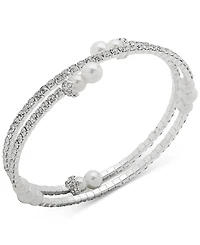 Anne Klein Silver-Tone Imitation Pearl & Crystal Coil Bracelet
