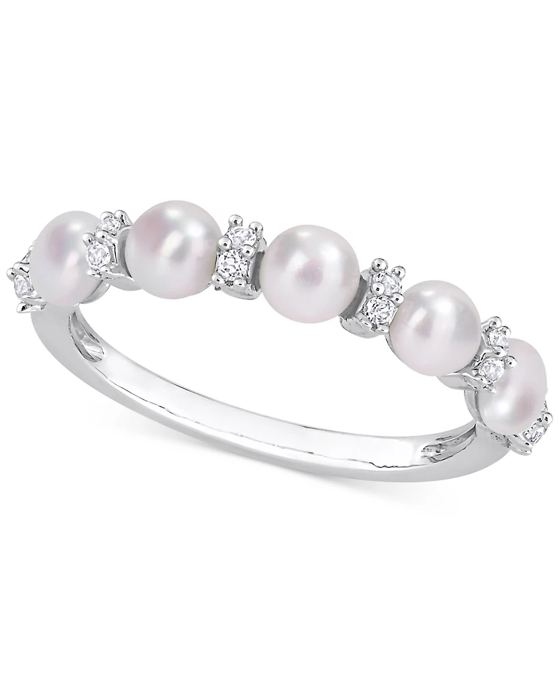 Cultured Freshwater Pearl (3-1/2-4mm) & White Topaz (1/8 ct. t.w.) Ring Sterling Silver