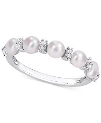 Cultured Freshwater Pearl (3-1/2-4mm) & White Topaz (1/8 ct. t.w.) Ring Sterling Silver