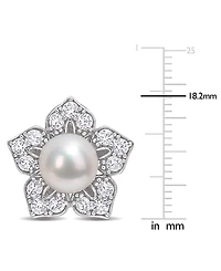 Cultured Freshwater Pearl (8-1/2mm) & Lab-Created White Sapphire (2-3/4 ct. t.w.) Flower Stud Earrings in Sterling Silver