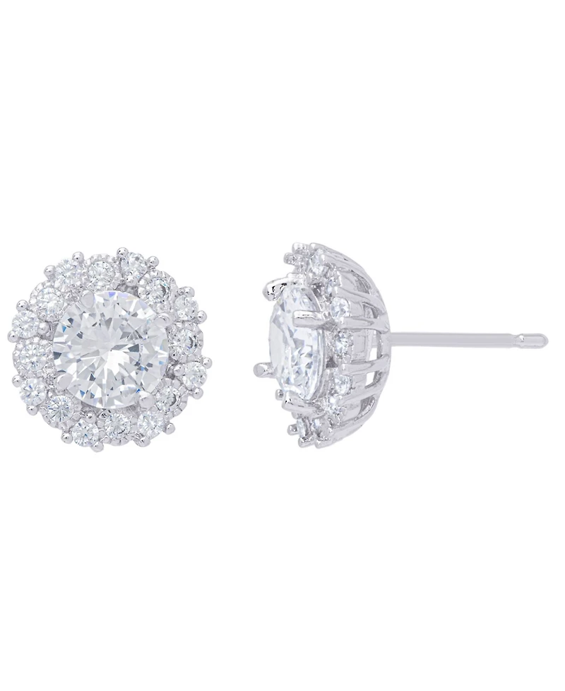 Cubic Zirconia Round Stud Silver Plate Earrings