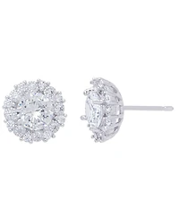 Cubic Zirconia Round Stud Silver Plate Earrings