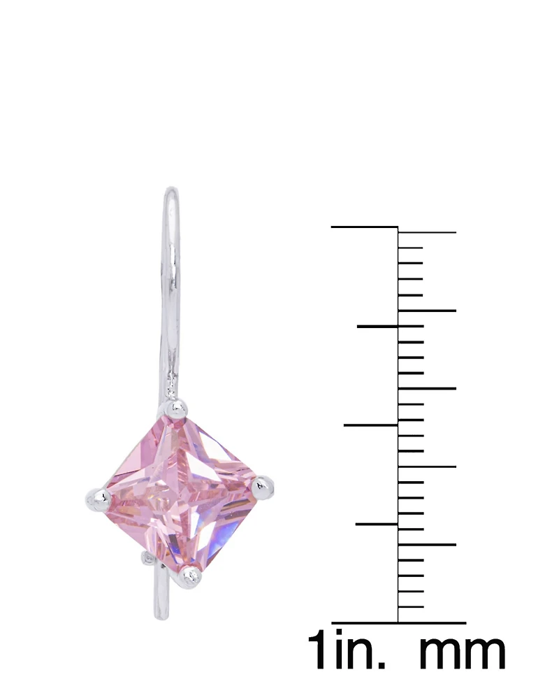 Simulated Gemstone Square Lever Back Silver Plate Earrings