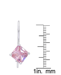 Simulated Gemstone Square Lever Back Silver Plate Earrings