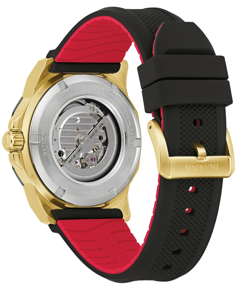 Bulova Men's Automatic Marine Star Black Silicone Strap Watch 45mm