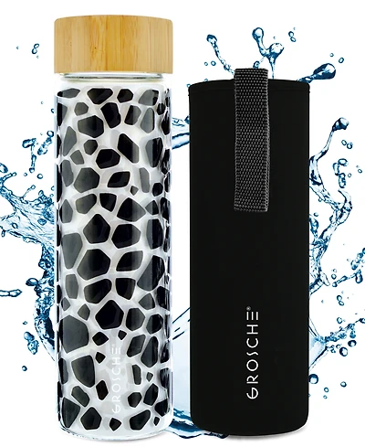 Grosche Venice Glass Water Bottle with Bamboo Lid and Protective Sleeve, 22.6 fl oz Capacity