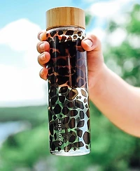 Grosche Venice Glass Water Bottle with Bamboo Lid and Protective Sleeve, 22.6 fl oz Capacity