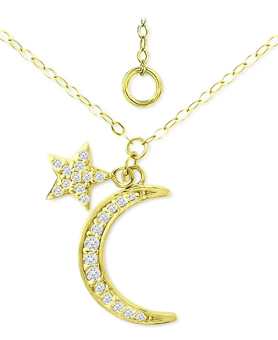 Giani Bernini Cubic Zirconia Moon & Star Pendant Necklace, 16" + 2" extender, Created for Macy's