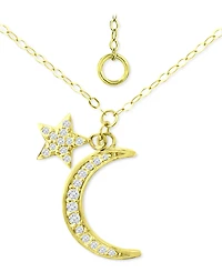 Giani Bernini Cubic Zirconia Moon & Star Pendant Necklace, 16" + 2" extender, Created for Macy's